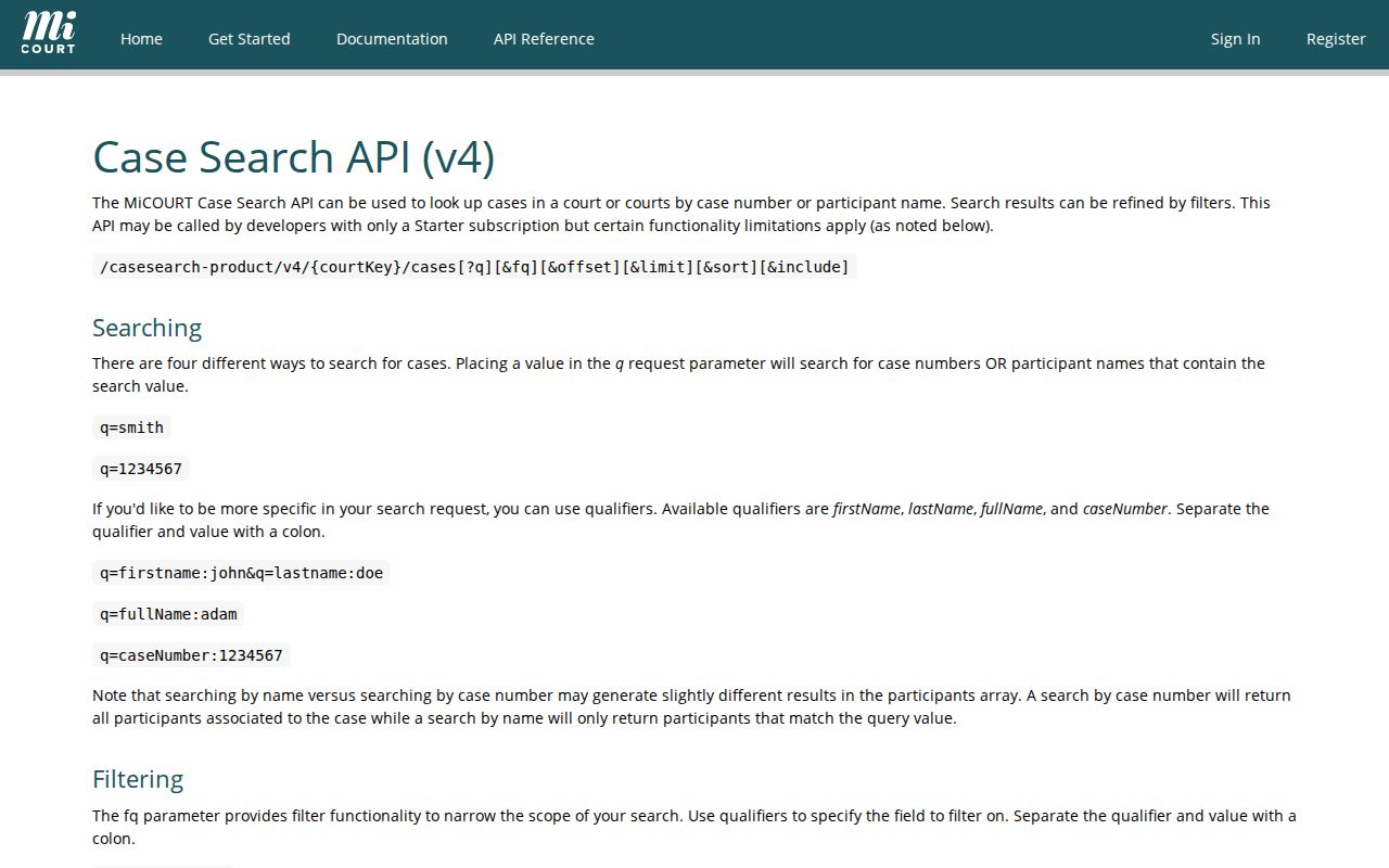 Berrien County case lookup API filter reference table
