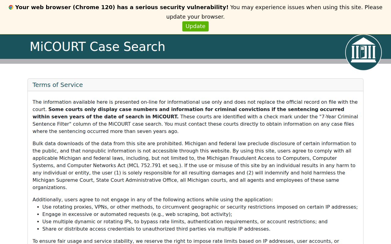 Berrien County case lookup MiCOURT public search notice