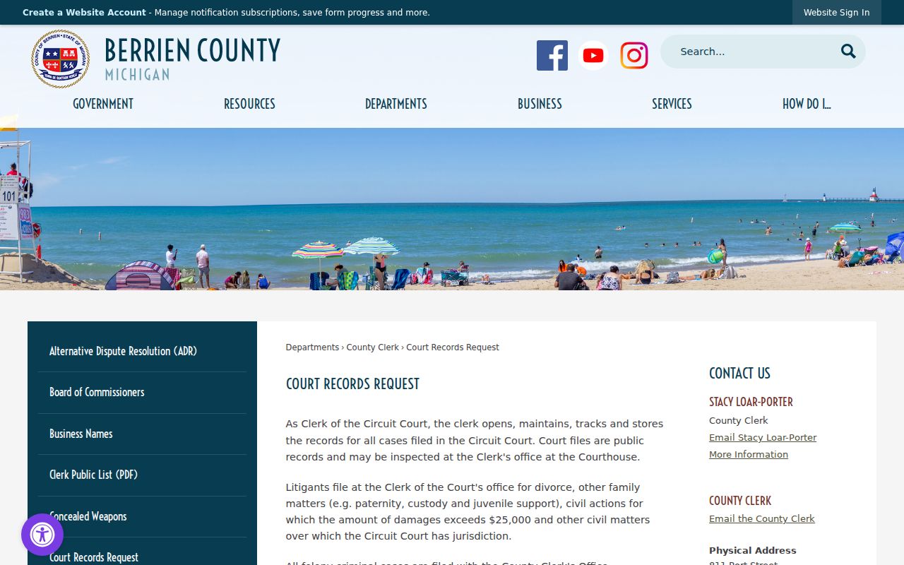 Berrien County court record search request page