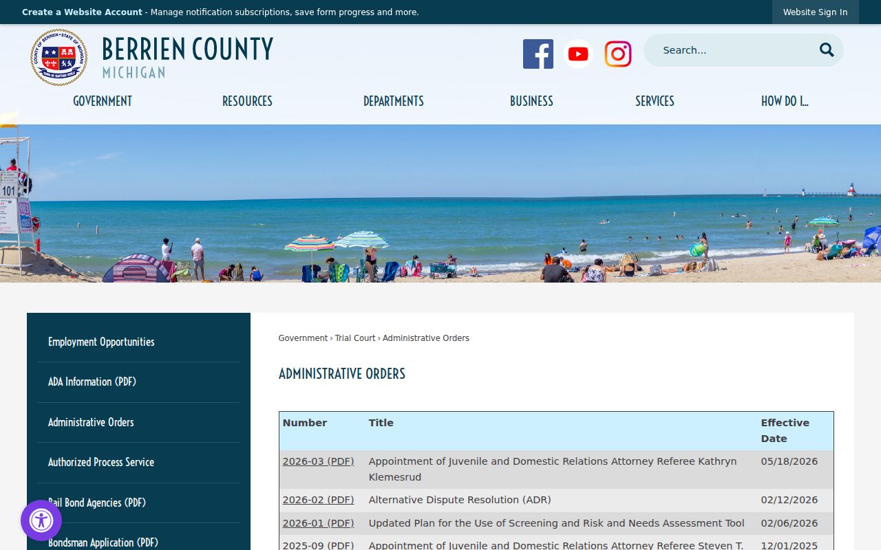 Berrien County criminal docket administrative order index