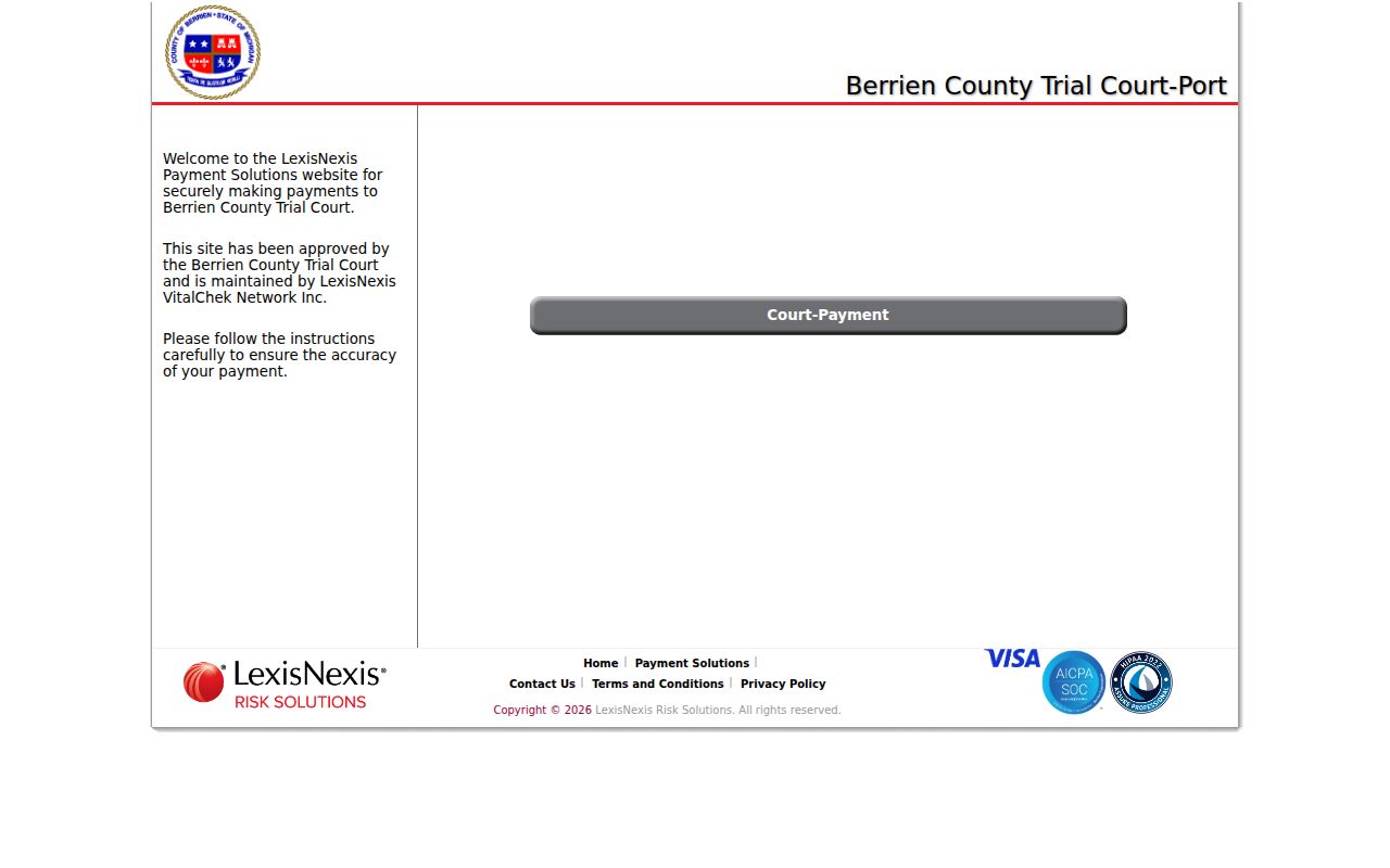 Berrien County traffic ticket payment vendor page