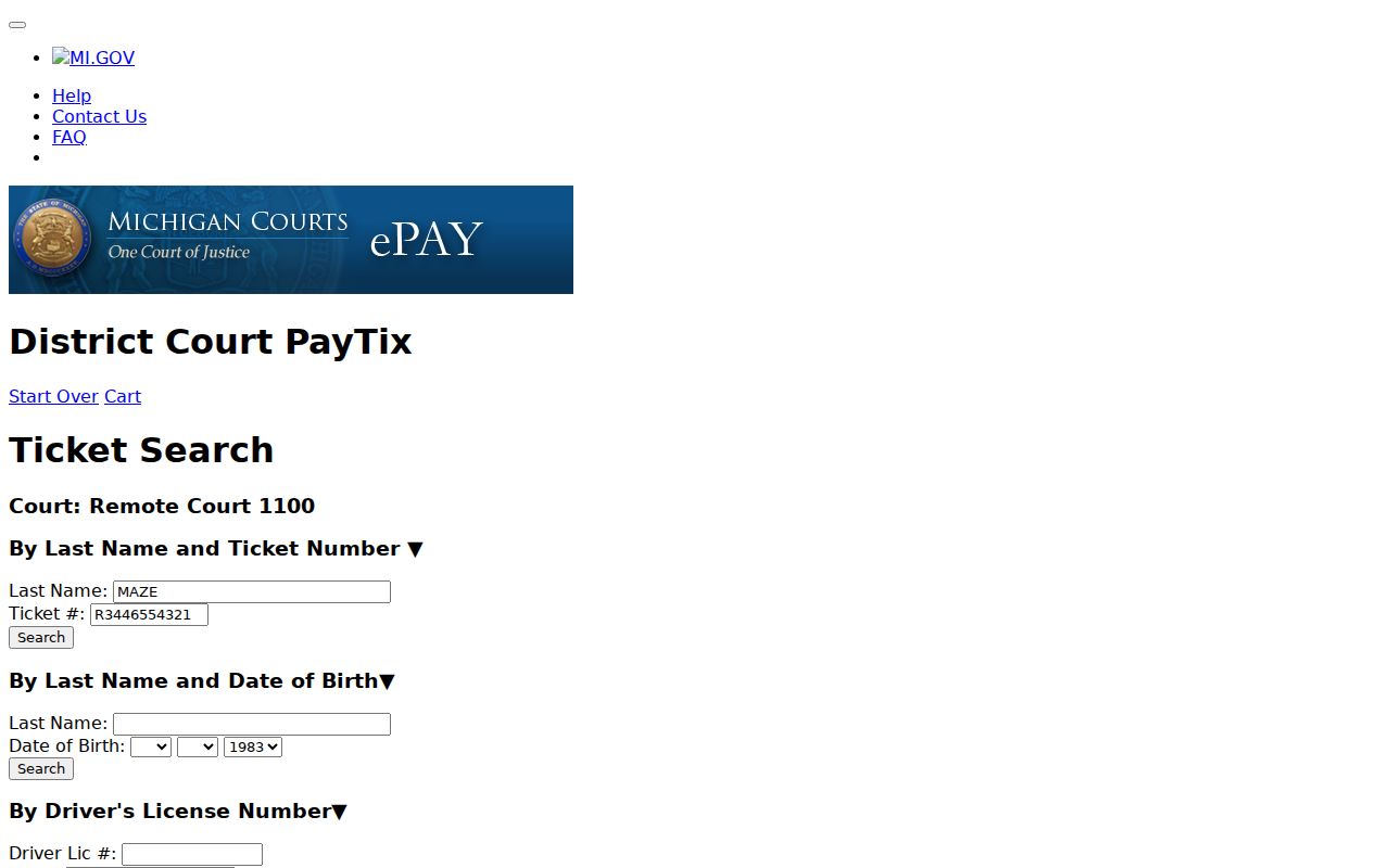 Berrien County traffic ticket statewide payment search form comparison