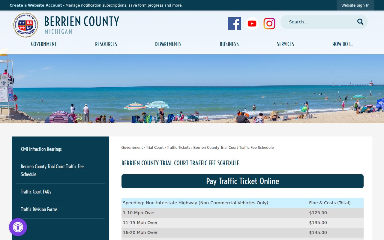 Berrien County traffic court ticket fee schedule